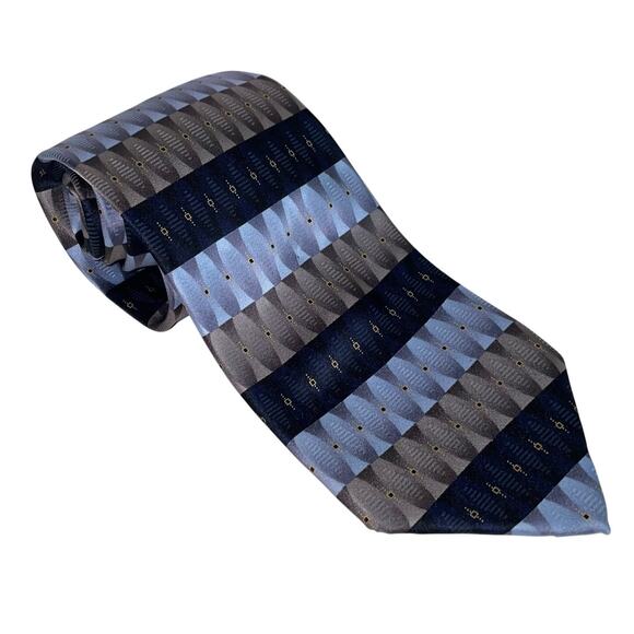 Croft & Barrow Blue Silver Black Geometric Pattern 100% Silk Men's Tie - Picture 1 of 6